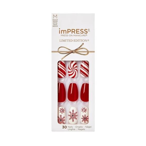 Press-On Nails – Medium Coffin Shape, Red with PureFit Technology - Picture 1 of 7